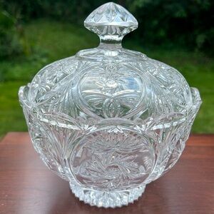 Vintage Pinwheel Crystal Cut Lidded Candy Dish